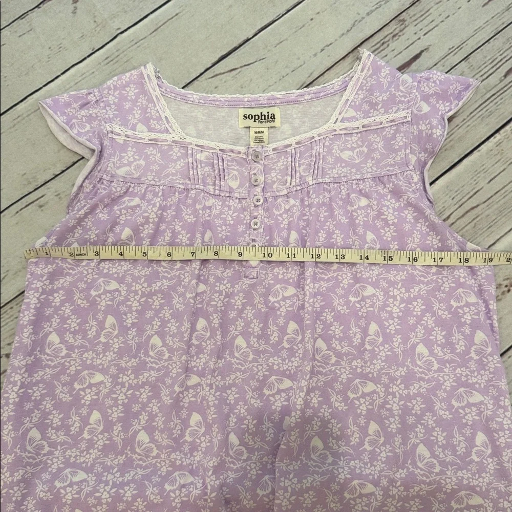 Sophia René Rofé Lavender Floral and Butterfly Short Nightgown Dress Size Medium